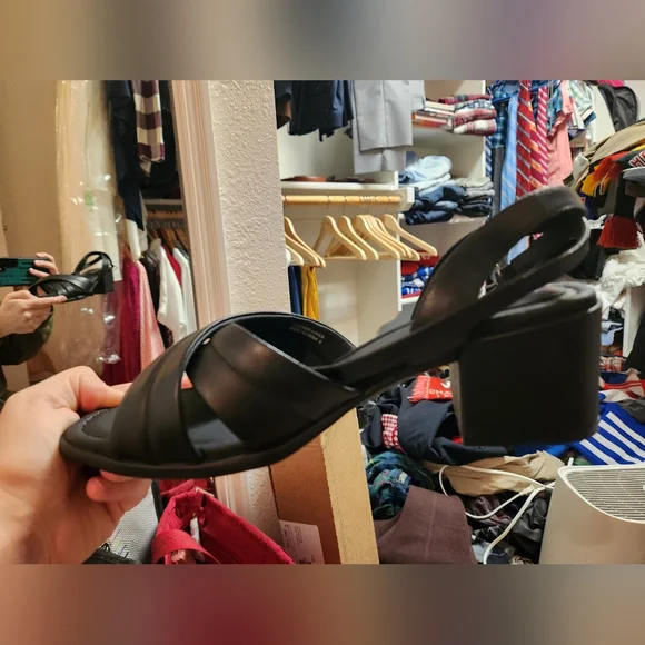 Classic Black Crisscross Block Heel Sandal by Wydr. Ideal For Wide Feet! - Picture 2 of 6